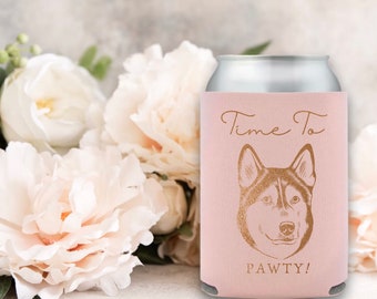 Custom Pet Portrait Wedding Can Cooler, Custom Pet Illustration, Personalized Wedding Favors, Beverage Holder, Can Insulator, Wedding Cooler