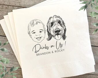 Custom Pet Cocktail Napkins, Dog Wedding Napkins, Custom Pet Cocktail Napkins, Customized Baby Portrait, Custom Baby’s First Birthday Napkin