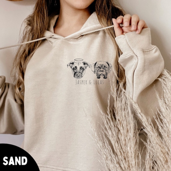 jasperandcostore Custom Pet Face Portrait Hooded Sweatshirt Fits 4 Dogs or Cats Dog Mom Gift Cat Mom Gift Personalized Hoodie Pet Memorial Pet Lover