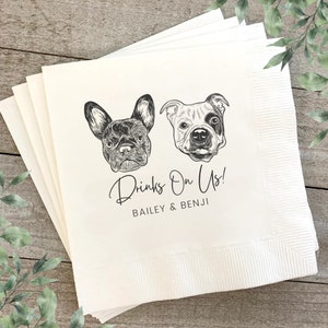 Custom Pet Cocktail Napkins, Dog Wedding Napkins, Custom Pet Cocktail Napkins, Customized Pet Napkins, Custom Pet Portrait Wedding Napkins