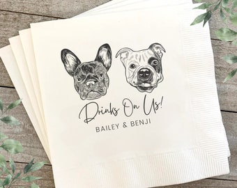 Custom Pet Cocktail Napkins, Dog Wedding Napkins, Custom Pet Cocktail Napkins, Customized Pet Napkins, Custom Pet Portrait Wedding Napkins