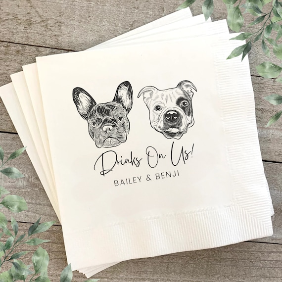 Custom Pet Cocktail Napkins, Dog Wedding Napkins, Custom Pet Cocktail Napkins, Customized Pet Napkins, Custom Pet Portrait Wedding Napkins