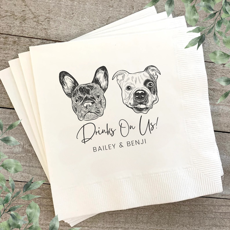 Custom Pet Cocktail Napkins, Dog Wedding Napkins, Custom Pet Cocktail Napkins, Customized Pet Napkins, Custom Pet Portrait Wedding Napkins image 1