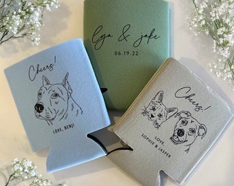 Custom Pet Portrait Wedding Can Cooler, Custom Pet Illustration, Personalized Wedding Favors, Beverage Holder, Can Insulator, Wedding Cooler