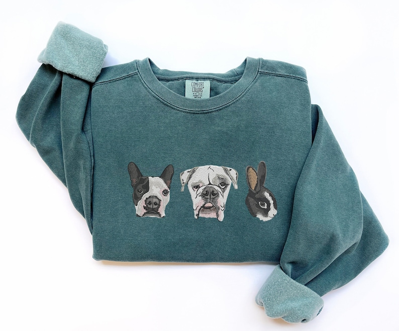 Custom EMBROIDERED Pet Portrait Comfort Colors Sweatshirt,Custom Pet Gift, Dog Mom Gift, Cat Mom,Pet Memorial,Personalized Dog Embroidery image 5