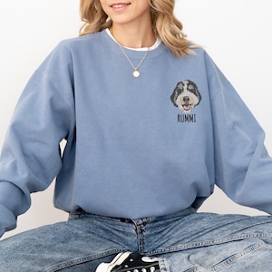 Custom EMBROIDERED Pet Portrait Comfort Colors Sweatshirt,Custom Pet Gift, Dog Mom Gift, Cat Mom,Pet Memorial,Personalized Dog Embroidery image 2