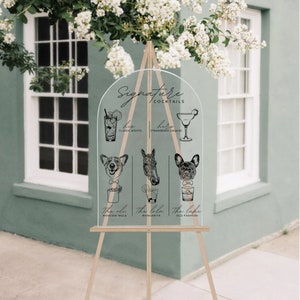 Custom Digital 3 Pet Portrait Wedding Sign, Personalized cocktail Bar Sign,Dog of Honor, Signature Pet Drink Sign,Pet Portrait Wedding Decor