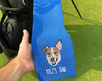 Custom EMBROIDERED Pet Portrait Golf Towel,Custom Dog Dad Gift,Personalized Golf Towel,Personalized Pet Embroidery, Custom Golf Accessories