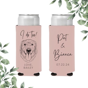 Custom Pet Portrait Wedding Slim Can Cooler, Custom Pet Wedding, Personalized Wedding Favors, Beverage Holder, Can Insulator, Wedding Cooler