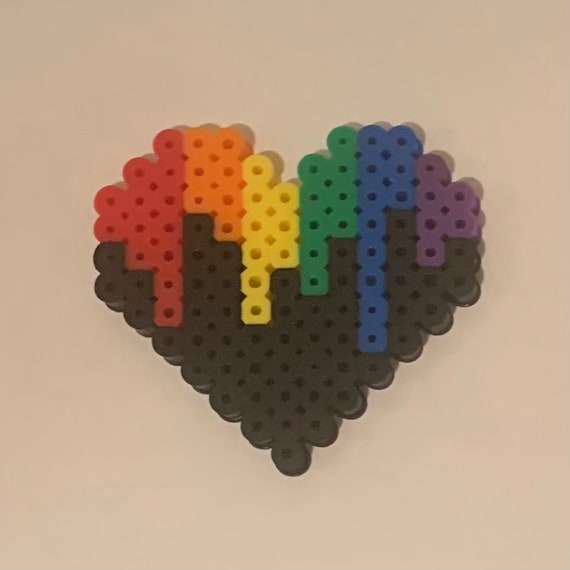 LGBTQ Pride Dripping Paint Heart Shaped Perler Bead Art | Etsy