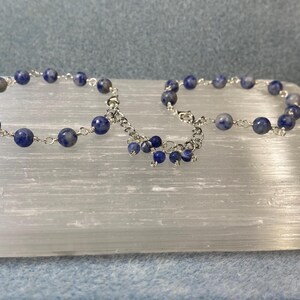 Genuine Sodalite Wire-Wrapped Gemstone Bracelet – Third Eye Jewelry – Handmade Jewelry – Gift for Her – Adjustable Stacking Bracelet