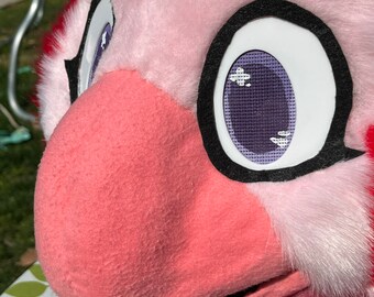 Pastel pink cockatiel/cockatoo fursuit premade head