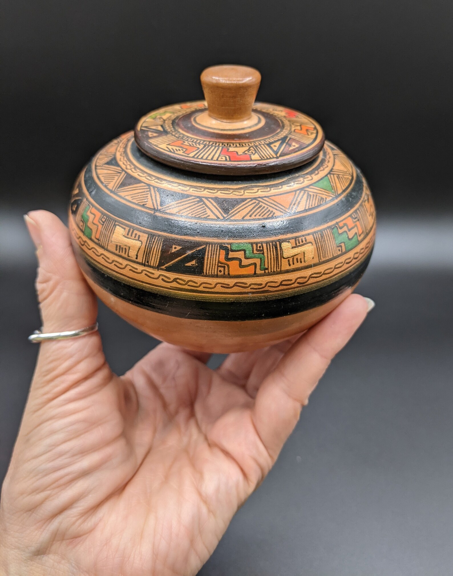 Peruvian Terracotta Lidded Pot Vintage Inca Pottery Dish with Etsy
