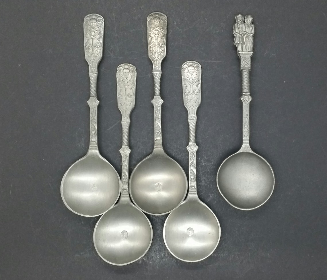 Antique Pewter Spoons German Pewter Soup Spoons Four Angel Etsy