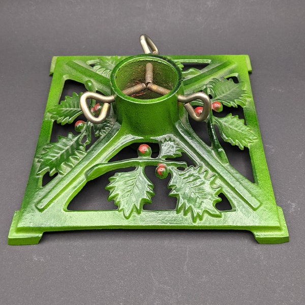 Art Deco German Christmas Tree Stand, Holly and Berries Cast Iron Tree Holder, Vintage German Christmas, Xmas Tree Accessories.