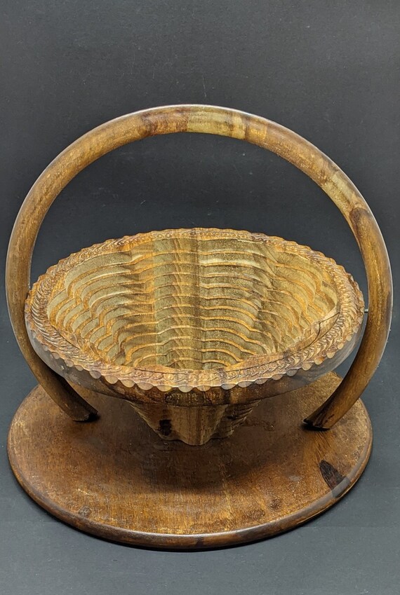 Collapsible Wooden Basket Hand Carved Vintage Wooden Bowl Etsy
