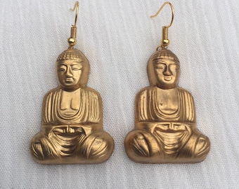 Gold Brass Thai Buddha Earrings