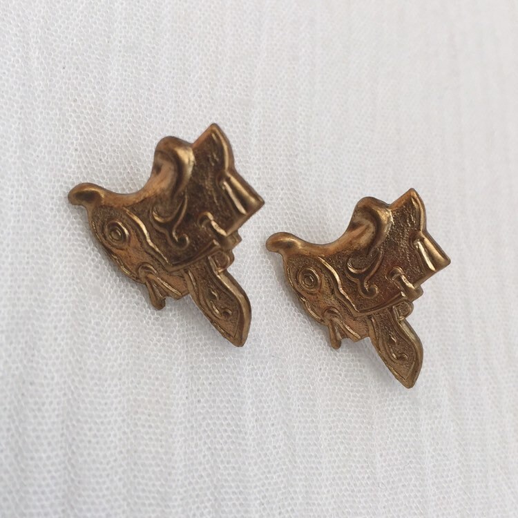 SALE Cowboy Saddle Brass Western Stud Earrings Etsy