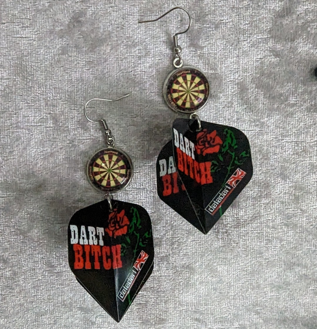 Dartboard Earrings Dart Bitch Dart Flights Four Sides Etsy