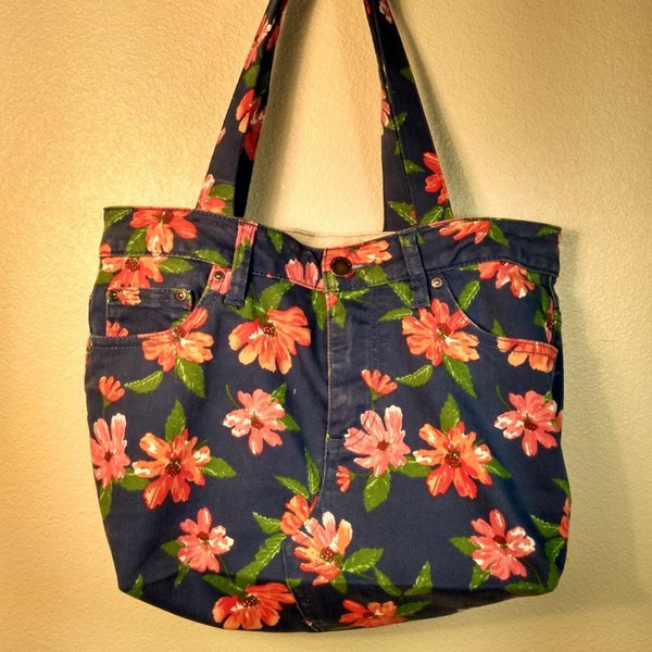 Flowered jeans bag.