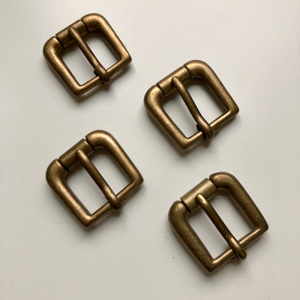 4pcs 5/8" Solid Brass Roller Buckles, New Old Stock from the 1980's, Antique Brass Finish - A