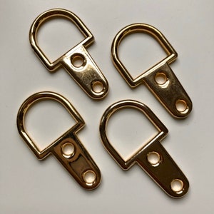 4pcs - 3/4" Gold Toned D Rings, Attach with Rivets, New Old Stock 1990's