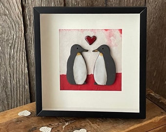 Penguins frame, Ceramic penguins,handmade ceramic gif, Ceramic anniversary gift