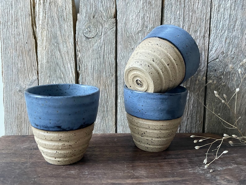 Flat white cup/ceramic blue tumbler/mulled-wine ceramic tumbler/handmade coffee cup /cortado cup/blue coffee cup/ handmade gift/Valentine's image 2