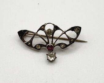 Ancienne Broche Insecte Style Fabergé En Verre Bleu Et Métal Doré - Occasion