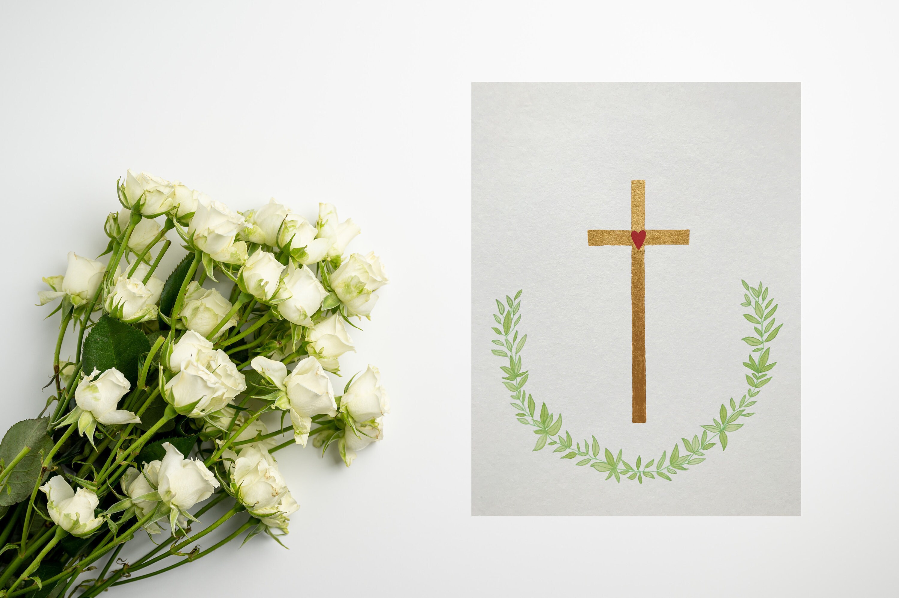 Reproduction | Print - Croix Entourée de Feuilles