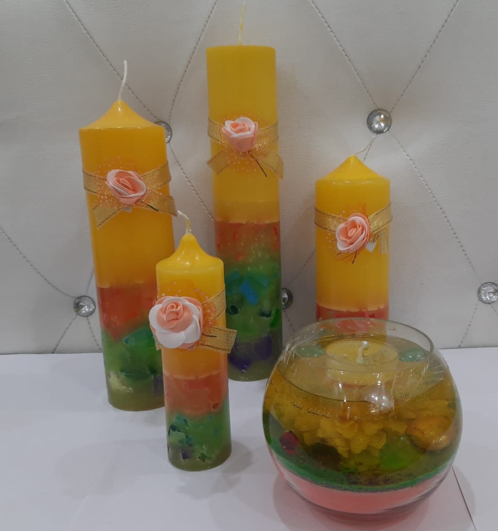 Luxury Yellow Multicolor Pillar Candle Set of 5 Sandalwood Etsy