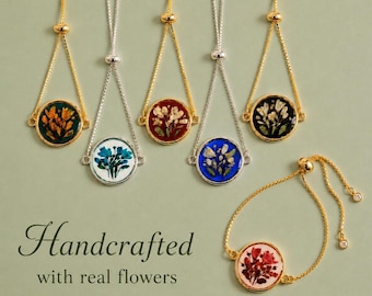 Handmade real flower bracelet sterling silver bracelet adjustable bracelet