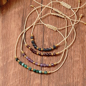 Birthstone Beaded Bracelet Natural Gem Stone Cord Bracelet Adjustable Minimalist bracelet