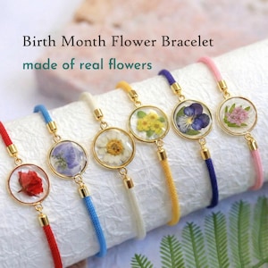 Birth Month Flower Bracelet, Birthday Gift, Pressed Flower Adjustable Bracelet, Bracelet for women Mother's Day Keepsake Gift for Daughter