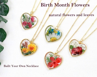 Birth Month Flower Heart Necklace | Sterling Silver Flower necklace, Personalized Gift Birthday gift for her gift for mom