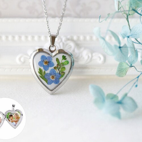 Floral Heart Locket Pendant Necklace in Stainless Steel Etsy