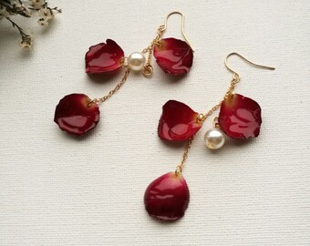 Petal Dangle Earrings Rose Petal Earrings Purple and Yellow Earrings Floral Jewelry Flower Earrings