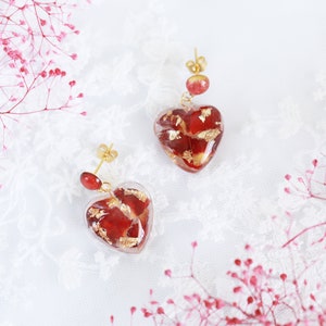 Boucles doreilles pendantes en résine de cœur de pétale de rose séchée Boucles doreilles Rose Rose Rouge, Boucles doreilles Fleur, Boucles doreilles Coeur, Clip sur Boucles dOreilles Cadeau Fête des Mères image 6