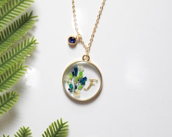 Personalized Gift Real Flower Sterling Silver Necklace| Initial