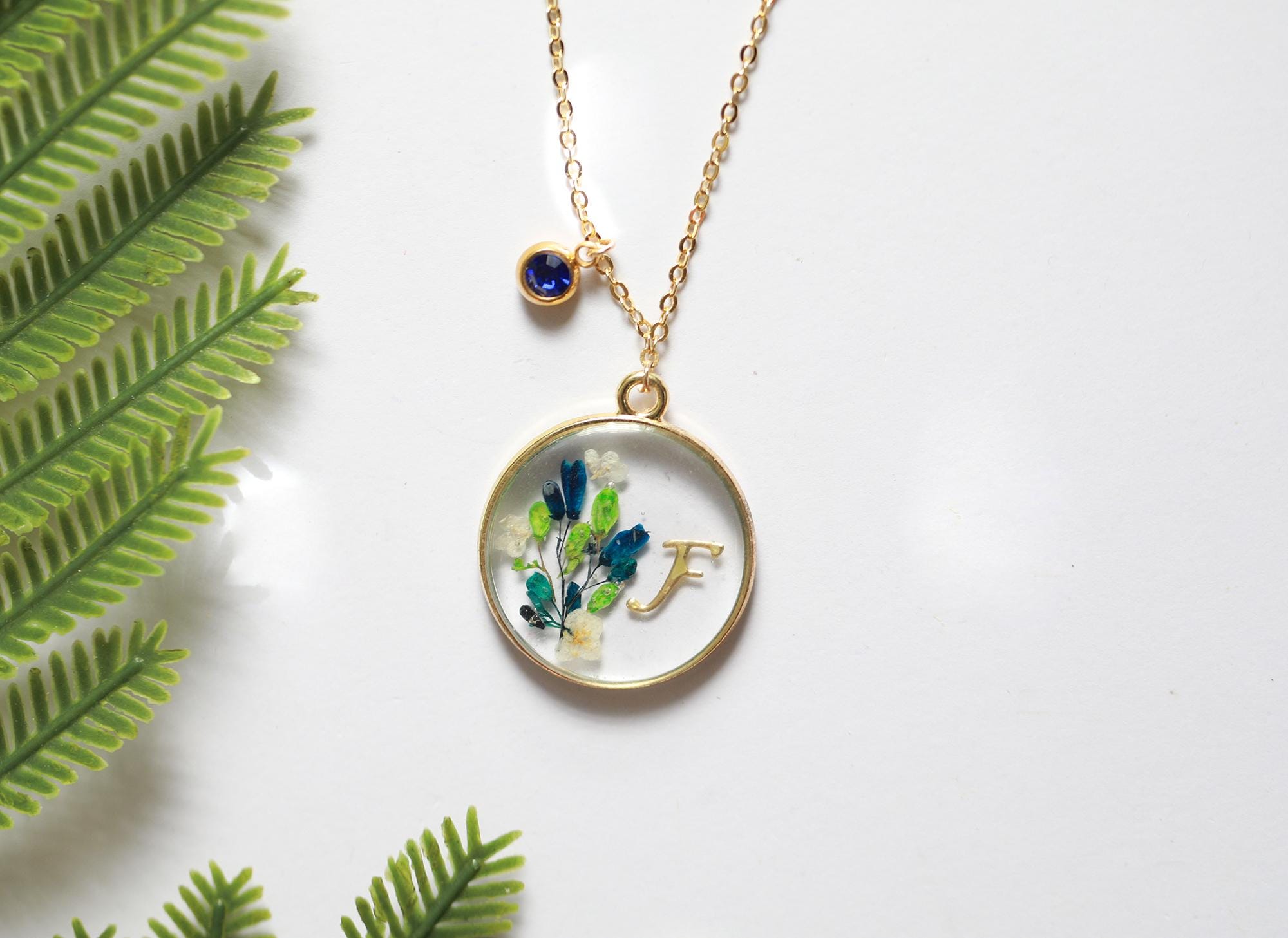 Personalized Gift Real Flower Sterling Silver Necklace| Initial