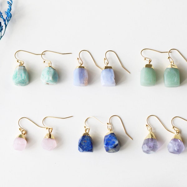 Raw Gemstone Drop Dangle Earrings