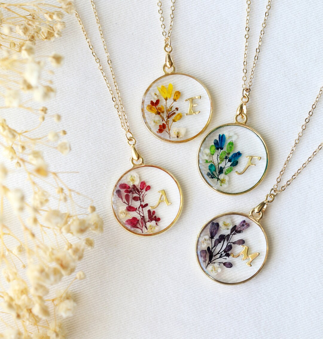 Personalized Gift Real Flower 925 Sterling Silver Pendant Necklace Initial Jewelry Pressed Flower Necklace Handmade Jewelry Gift Etsy Australia