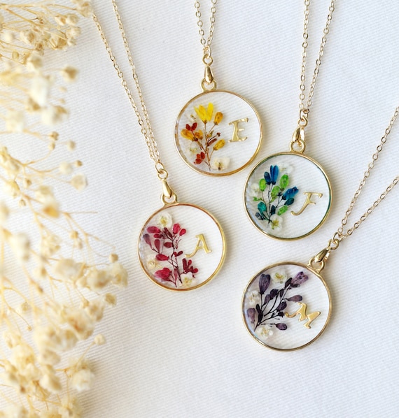 Real Forget me Not Flower with Gold Flakes Resin Necklace – myosotisgarden