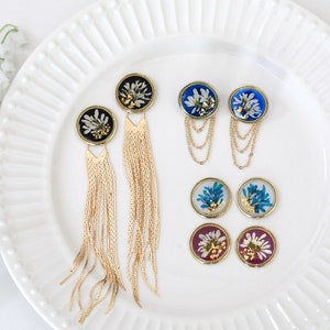 Handmade Pressed Flower Stud Tassel Earrings | Real Flower Resin Earrings| Botanical Jewelry