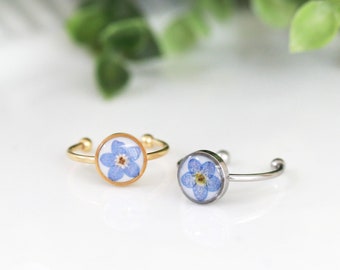 Handmade Pressed Real Forget Me Not Adjustable Ring