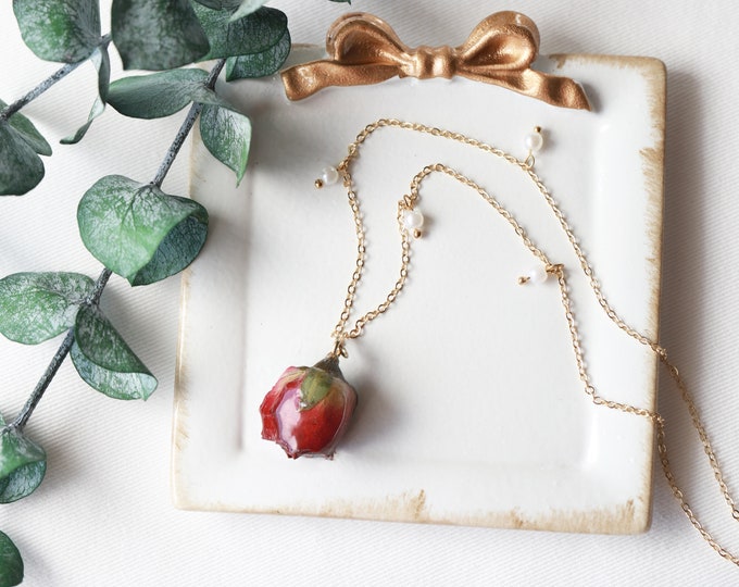 Red Rose Pendant Necklace| Real Flower Necklace| Rose Necklace| Handmade Flower Jewelry| Wedding Necklace