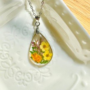 Birth Month Flower Teardrop Necklace Personalized Gift Pressed Flower Necklace Unique Birthday Gift Handmade Jewelry Mother's Day Gift image 7