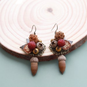 Handmade Real Acorn Pinecone Berry Mixed Seeds Dangle Earrings Natural Botanical Jewelry image 3