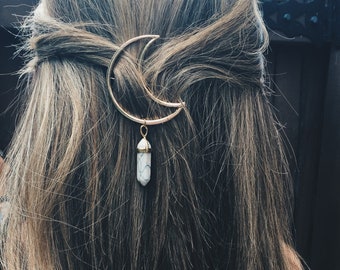 Moon and Crystals Hair Clips