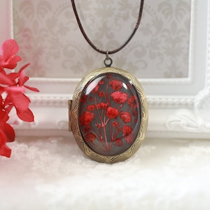 Pressed Natural Flower Vintage Locket Necklace Oval Locket Big Locket ...